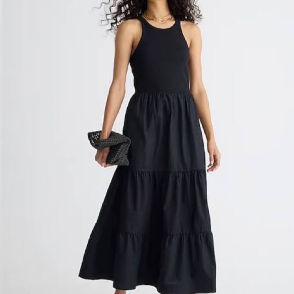 J crew Vintage rib high-neck cutaway tank dress with poplin skirt